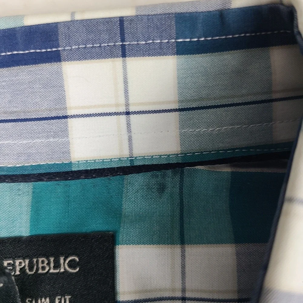 Banana Republic Shirt‎ Mens XL Blue Teal Tailored Slim Fit Dress Button Up *